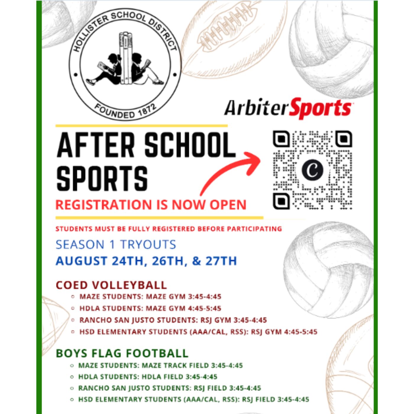After School Sports, starting 8/24